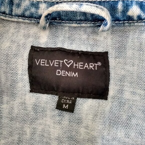 Velvet light Denim Jean Jacket with Sequin Patches Size M - Picture 12 of 12